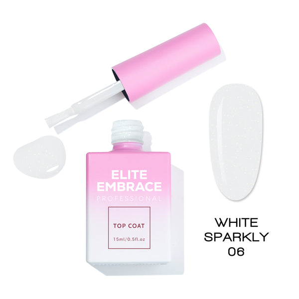 ELITE EMBRACE Professional Top Coat 06 White Sparkly 15ml ETWS0615
