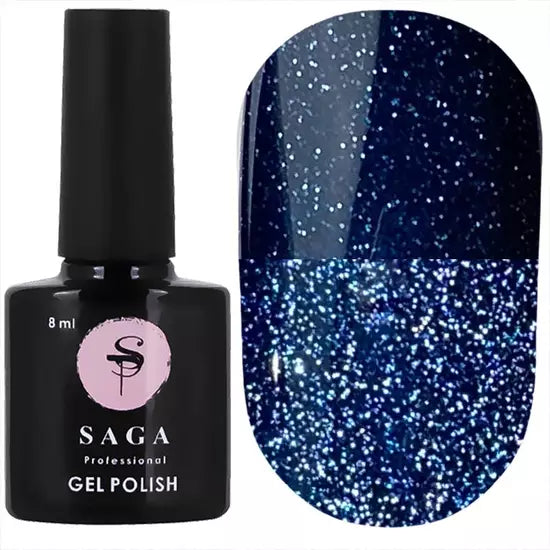 SAGA professional Gel polish Fiery gel 27 (indigo with microshine, reflective), 9 ml