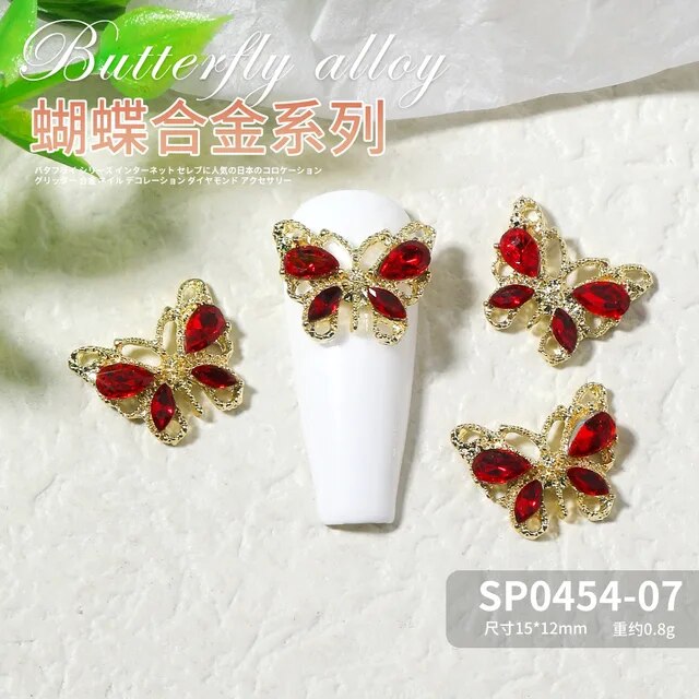 10pcs Glass Crystal Rhinestones Butterfly Nail Jewelry Holographic 3D Butterfly Nail Charms DIY Nail Art Accessories Decoration