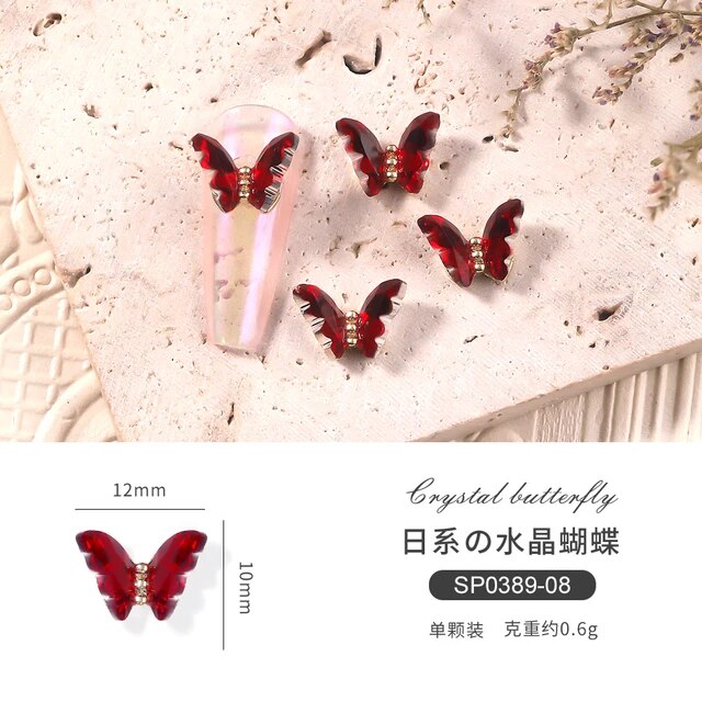 10pcs Glass Crystal Rhinestones Butterfly Nail Jewelry Holographic 3D Butterfly Nail Charms DIY Nail Art Accessories Decoration