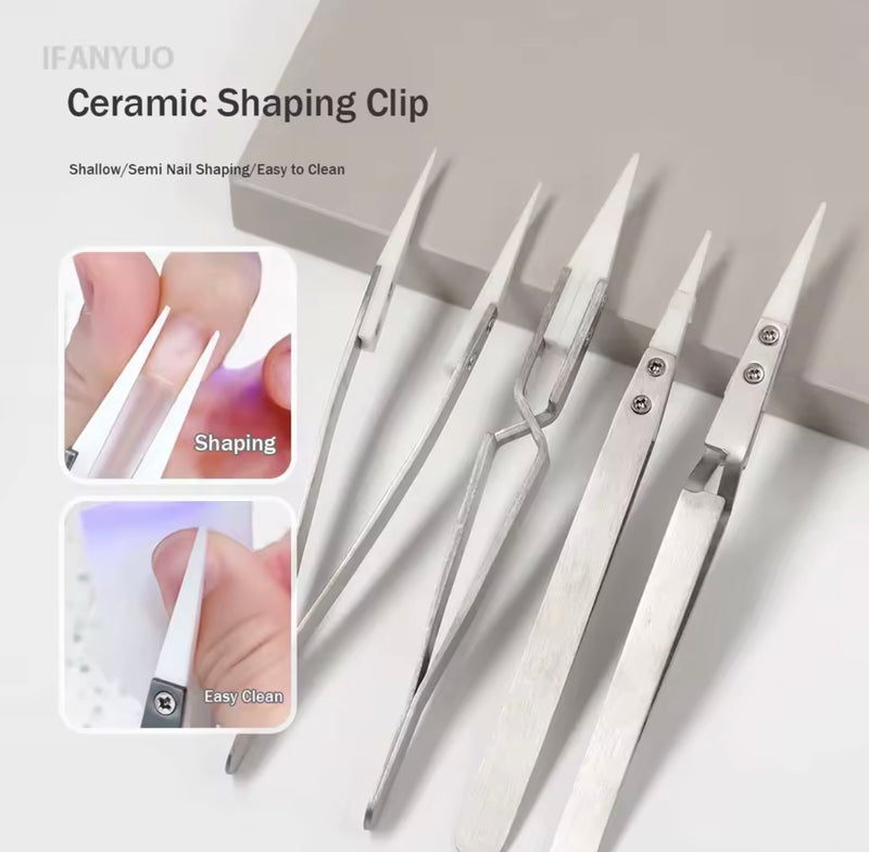 Professional Nail Pinching Tweezers with Ceramic Tips – Stainless Steel C-Curve Nail Shaping Tool