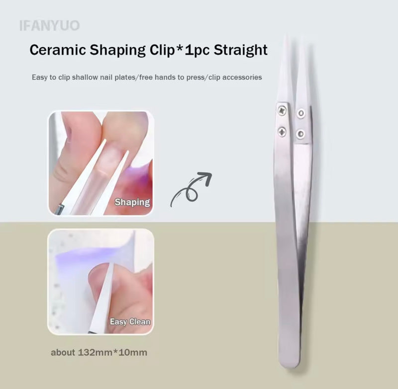 Professional Nail Pinching Tweezers with Ceramic Tips – Stainless Steel C-Curve Nail Shaping Tool