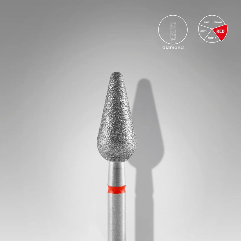 STALEKS EXPERT Diamond nail drill bit rounded pear red, head diameter 5 mm, working part 12 mm