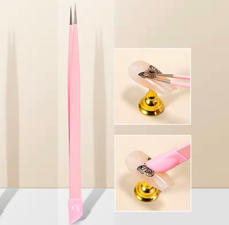 2-in-1 Nail Art Tweezers & Silicone Pressing Tool – Nail Sticker, Decal & Rhinestone Applicator