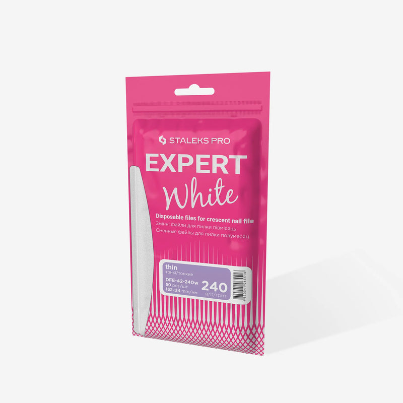 STALEKS PRO EXPERT 42 WHITE DISPOSABLE FILES FOR CRESCENT SHAPE NAIL FILE 50 pcs WHITE DFE-42-240w grit