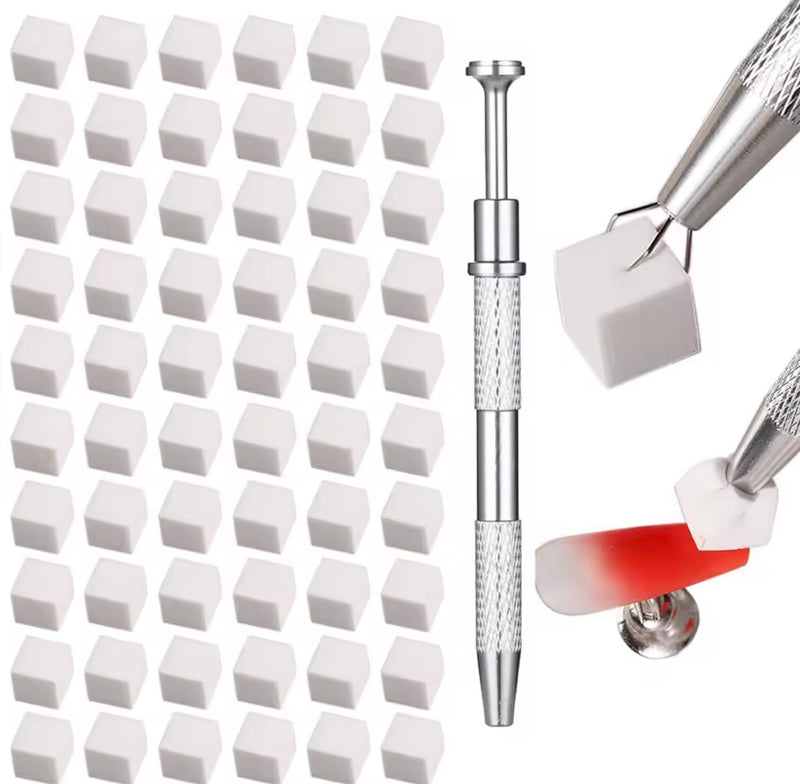 Nail Art Ombre Sponge Set – 3 Metal Holders with 150 Replacement Sponges