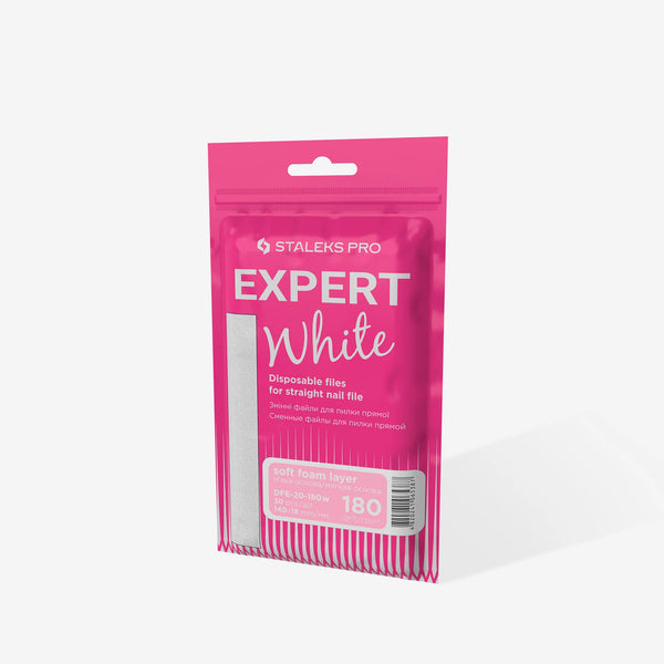 STALEKS PRO EXPERT 20 WHITE DISPOSABLE FILES FOR STRAIGHT NAIL FILE (SOFT BASE) 180 GRIT 30 PCS DFE-20-180W