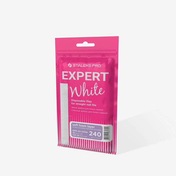 STALEKS PRO EXPERT 20 WHITE DISPOSABLE FILES FOR STRAIGHT NAIL FILE (SOFT BASE) 240 GRIT 30 PCS DFE-20-240W