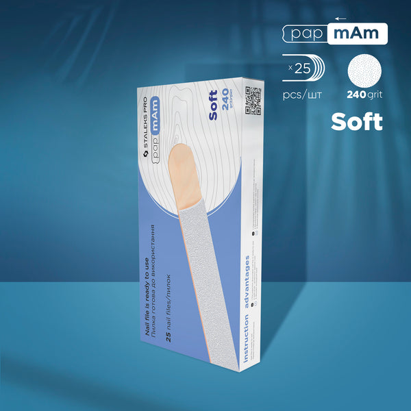 Disposable white papmAm files (soft foam layer) on a wooden base EXPERT 20 240 grit (25 pcs)  DWCE-20-240/25w